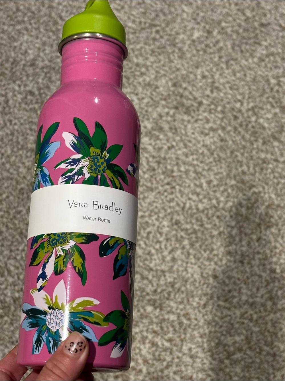 Vera Bradley Pink Floral Steel Water Bottle with Lime Cap